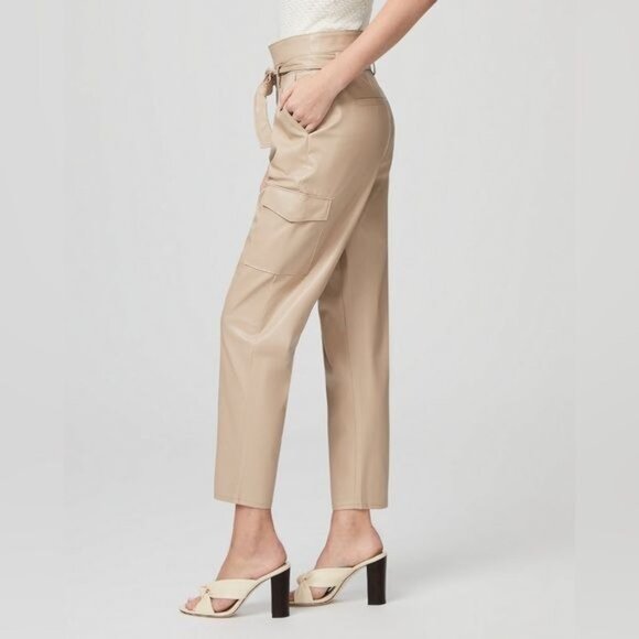 New PAIGE‎ Tami Cargo Pant Taupe Vegan Leather Size 10 - Picture 3 of 15
